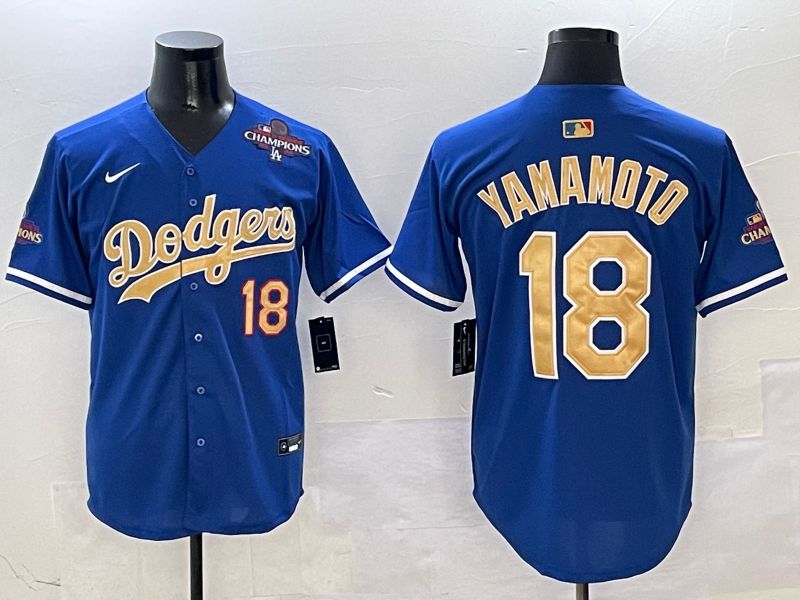 Men Los Angeles Dodgers #18 Yamamoto Blue Gold Game Nike 2025 MLB Jersey style 2